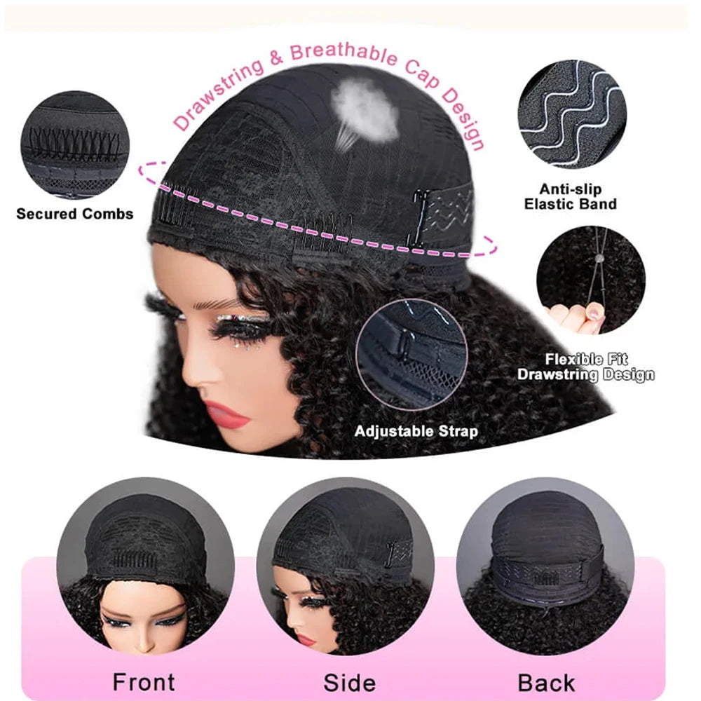 Human Hair Kinky Curly 3 In 1 Human Hair Wig Seamless Flip Over Half Wig