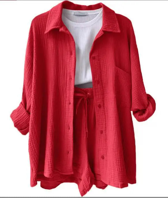 Casual Long Sleeve Button Loose Two Piece Set