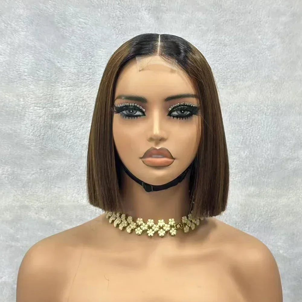 Wine Red Short Bob Human Hair Wig Virgin Brazilian Bone Straight Bob Hair Wig 2x6 Lace Closure Wigs