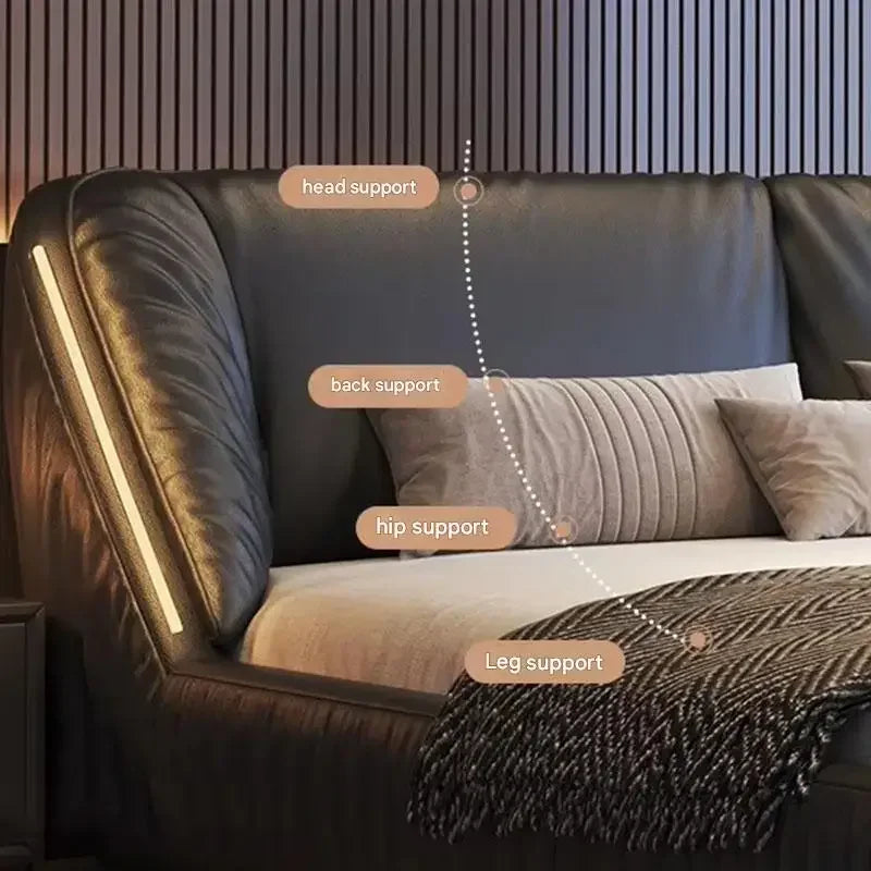 Student Leather Luxury Double Bed Modern Loft King Storage Bedroom Double Bed Queen Disabled Letto Matrimoniale Home Furniture