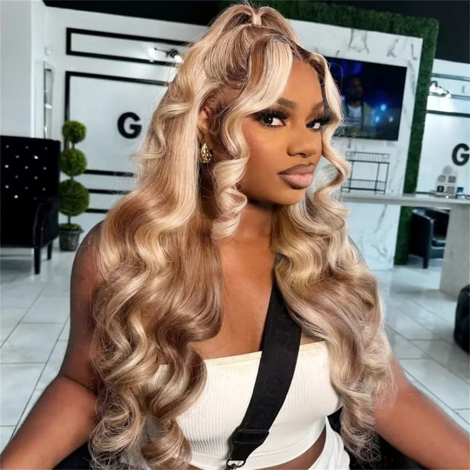 4/613 Balayage Brown Blonde 13x4 Lace Front Wig Body Wave Colored Human Hair Wigs For Women 613 HD Lace Front Human Hair Wig