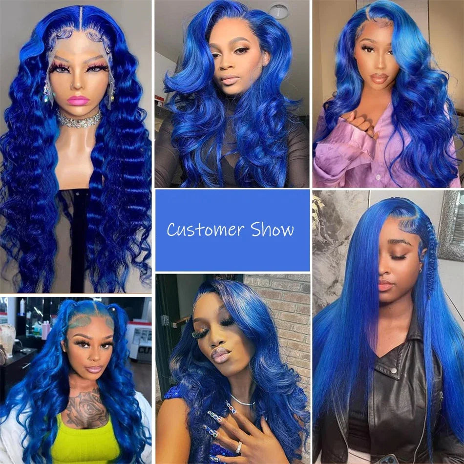 Brazilian Blue Colored Transparent Lace Front Wigs