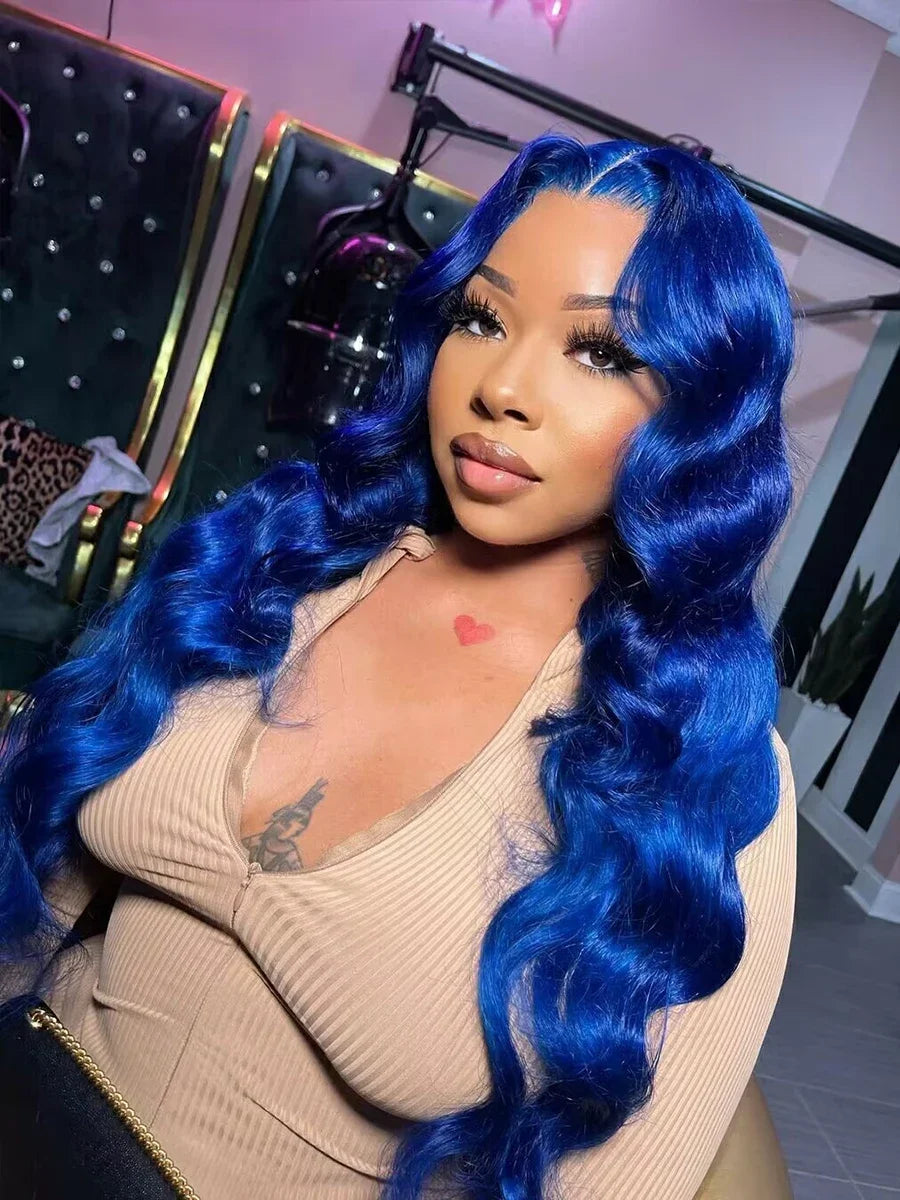 Brazilian Blue Colored Transparent Lace Front Wigs