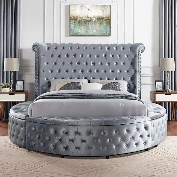 Custom Classic Wingback Divan Leather Bed Bedroom Sets Round Storage King Size Bed