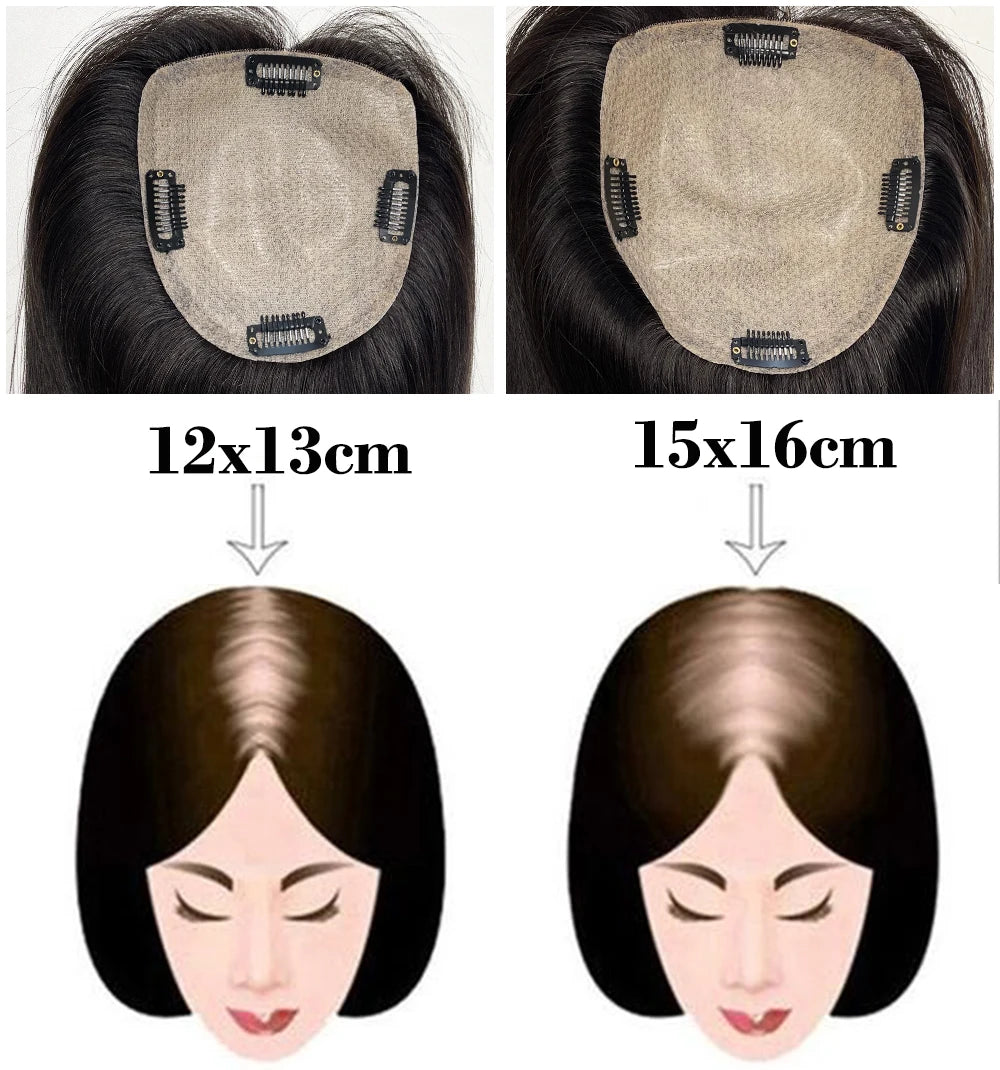 Human Hair Topper 15x16cm Silk Base 12x13cm Silk Top Hair Topper with Clips