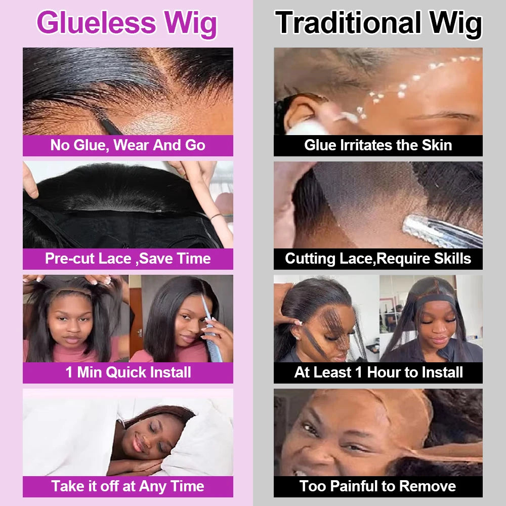 13x4 Glueless Lace Front Wig Human Hair Straight 13x6 HD Transparent Lace Frontal Wigs Short Bob Wig