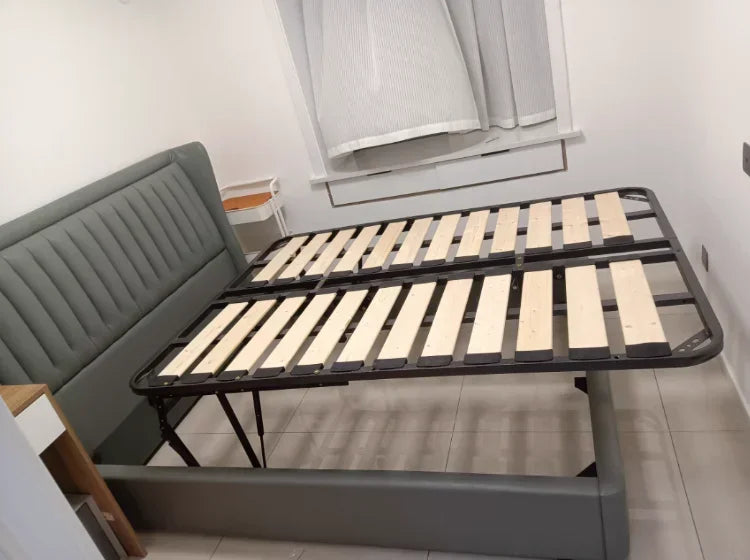 Indoor Simple Plank Apartment Bedroom Furniture Metal Double Bed Bases Frame Platform Thick Tatami King Size Black Bed Frame H