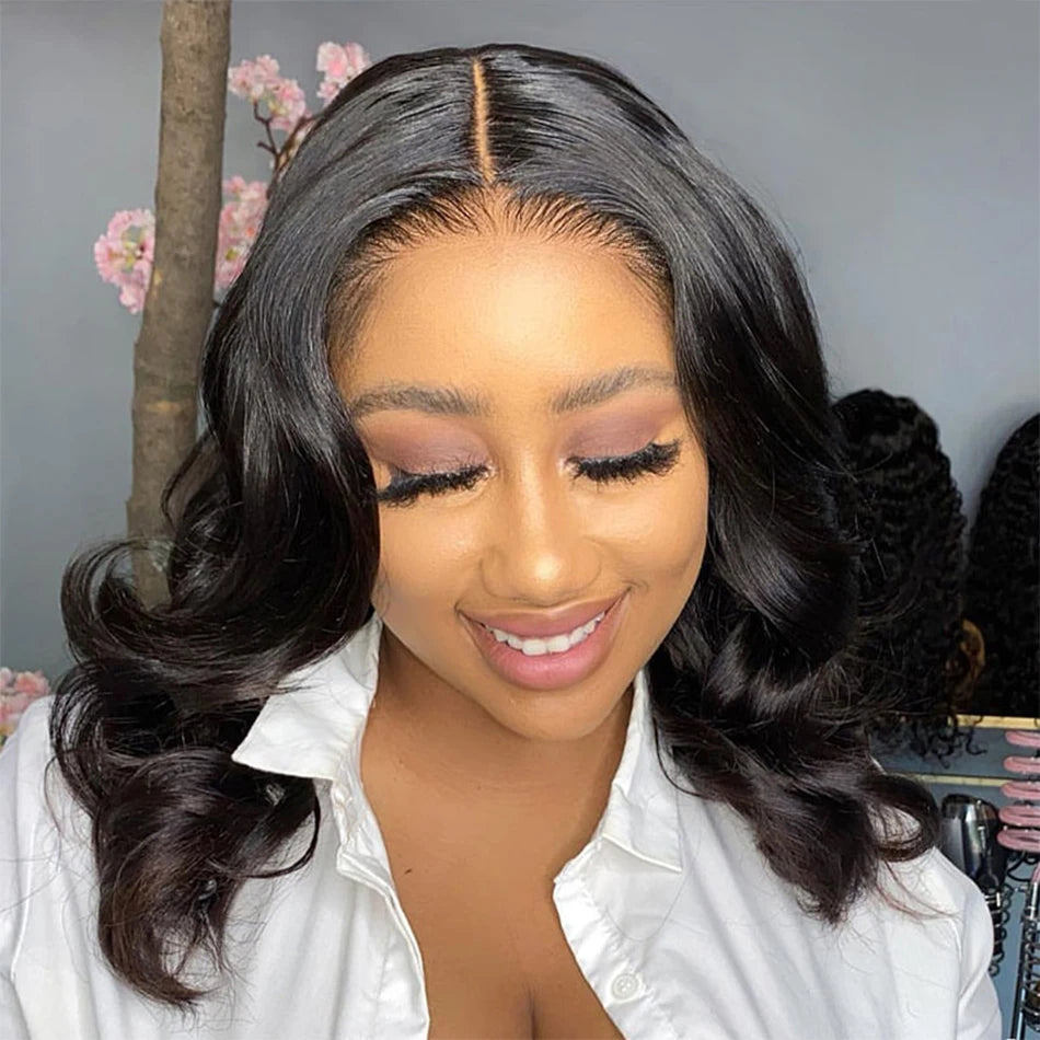 Brazilian Body Wave Lace Frontal Wigs 13x4 Transparent Lace Frontal Human Hair Wigs For Women  Short Bob Wigs Pre Plucked
