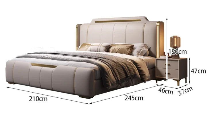 Wholesale Bedroom Set Luxury Wedding Sofa Bed King Size Design Upholstered Bed High-End Soft Back Storage Swivel LED Light