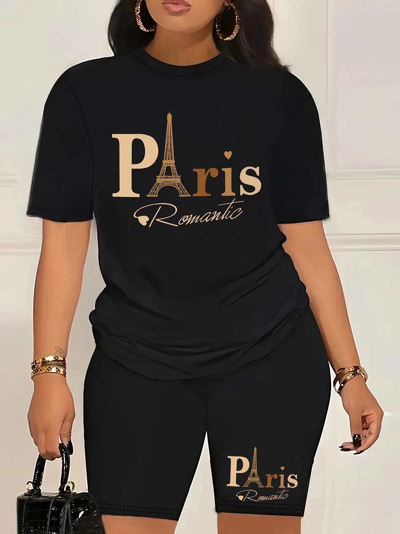 Casual Shorts Set-Soft Crew Neck Short Sleeve T-shirt &Skinny Fit Shorts