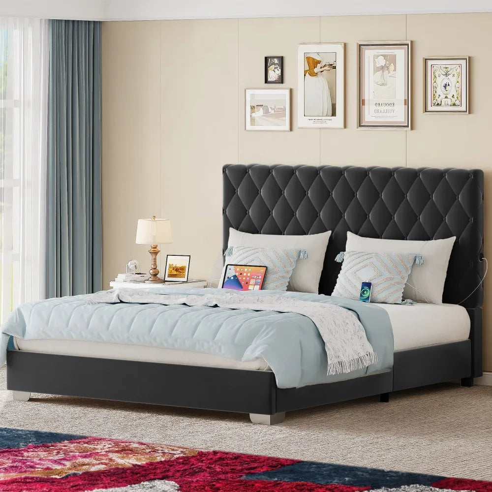 Queen/King Size Bed Frame Upholstered Button Tufted Headboard