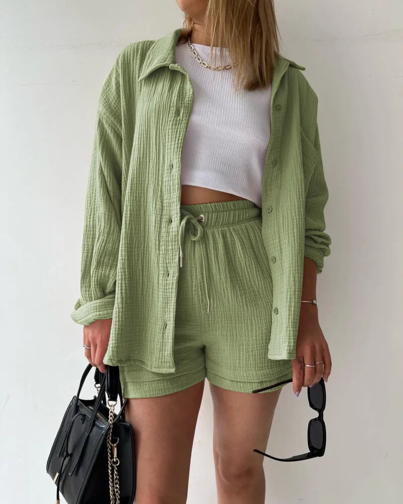 Casual Long Sleeve Button Loose Two Piece Set