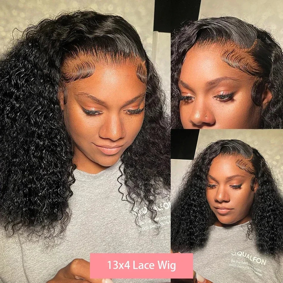 Curly Short Bob 13x4 HD Transparent Lace Front Wig 13x6 Deep Wave Bob Wigs 100% Human Hair