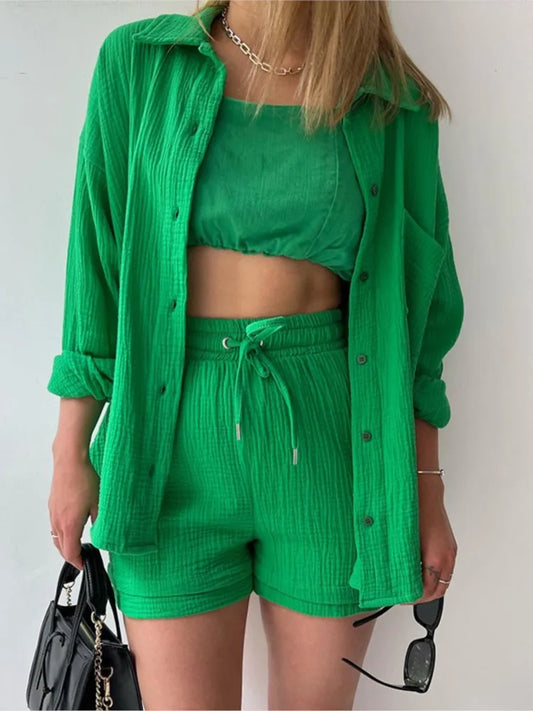 Casual Long Sleeve Button Loose Two Piece Set