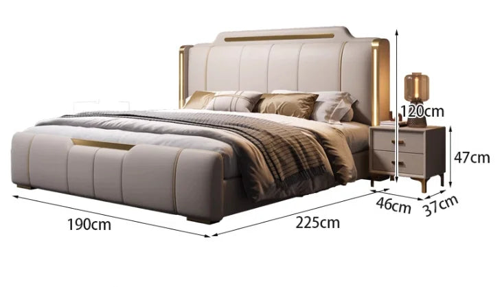 Wholesale Bedroom Set Luxury Wedding Sofa Bed King Size Design Upholstered Bed High-End Soft Back Storage Swivel LED Light