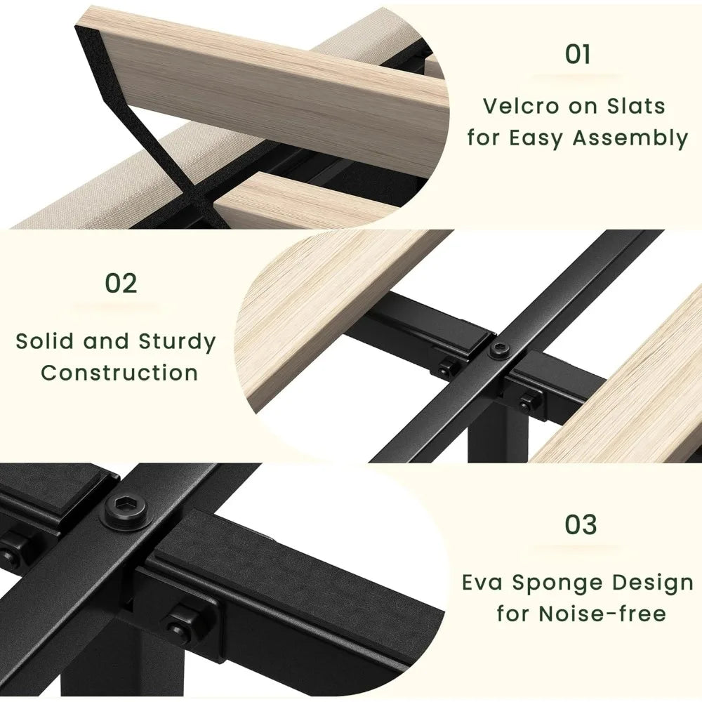 Queen Size Bed Frame with 4 Storage Drawers and Tufted Headboard Linen Upholstered Platform Bed Frame with Heavy Duty Wood Slats