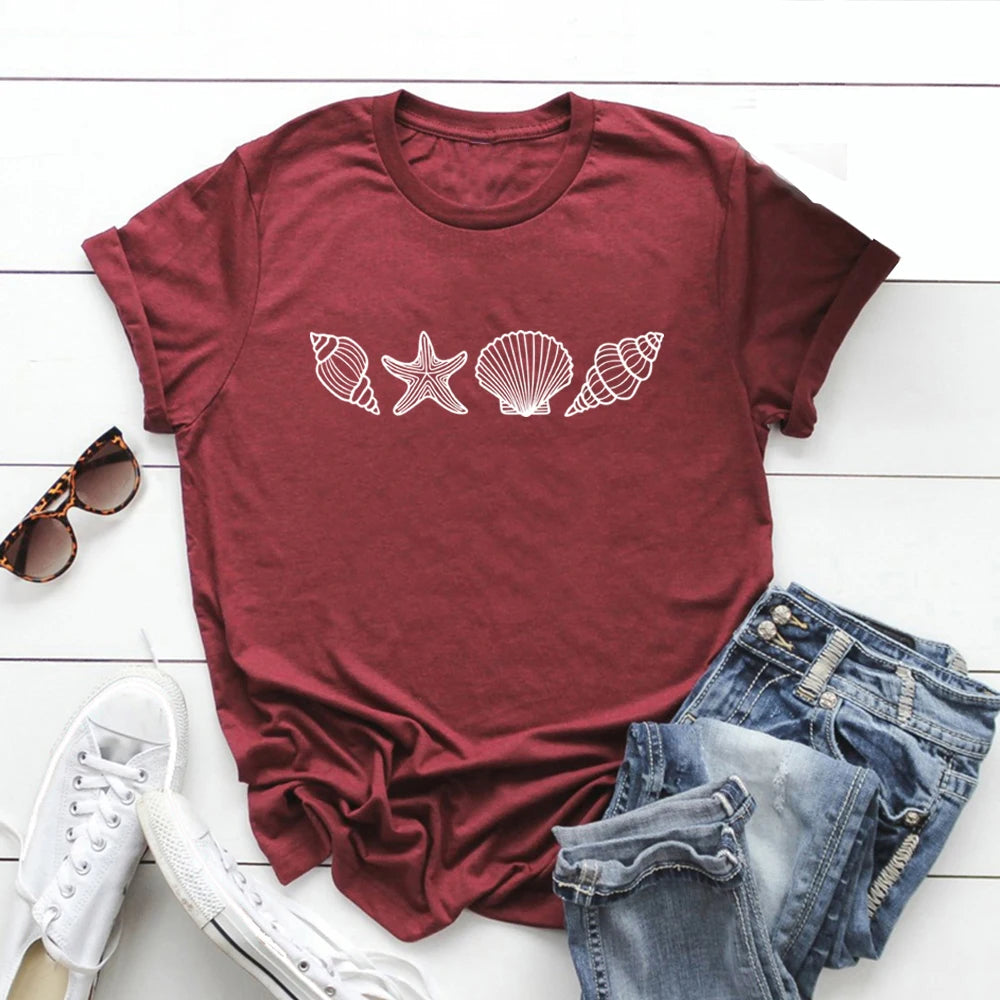 Beach T-Shirt Summer Woman Shirt Ocean Lover Gift Short Sleeve Graphic T Shirts