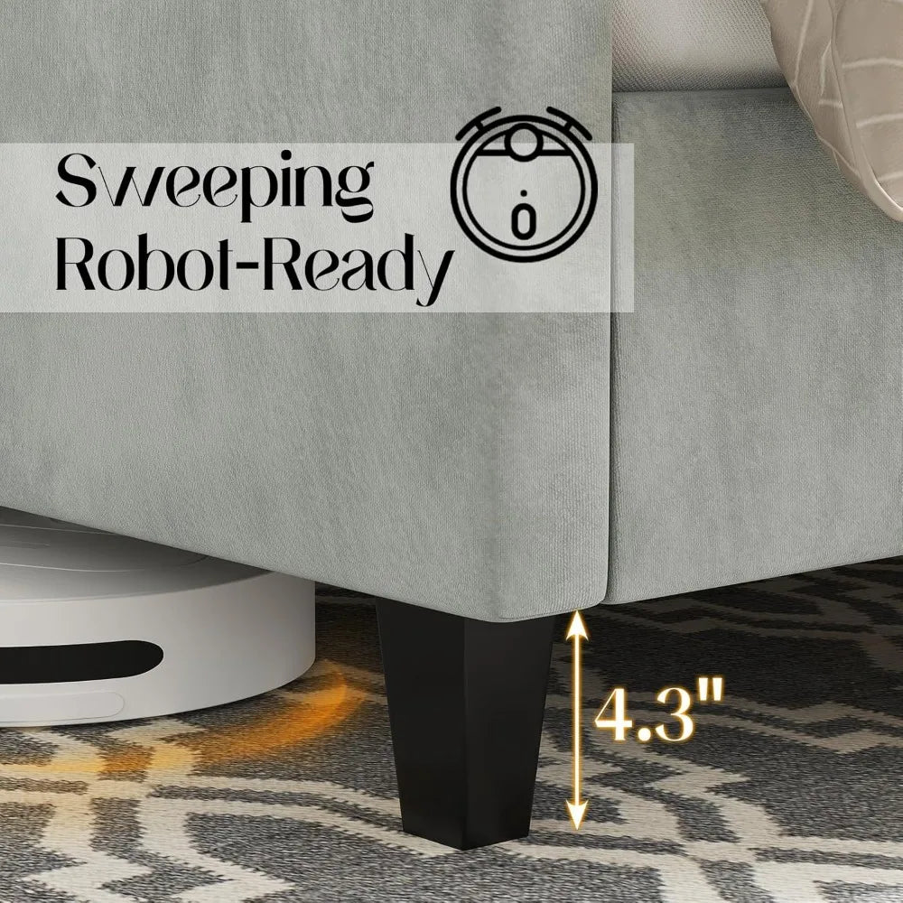 Queen Size Bed Frame Velvet Upholstered Platform Bed 51.6" Tall Wingback Headboard Deep Button Tufted, No Box Spring Needed