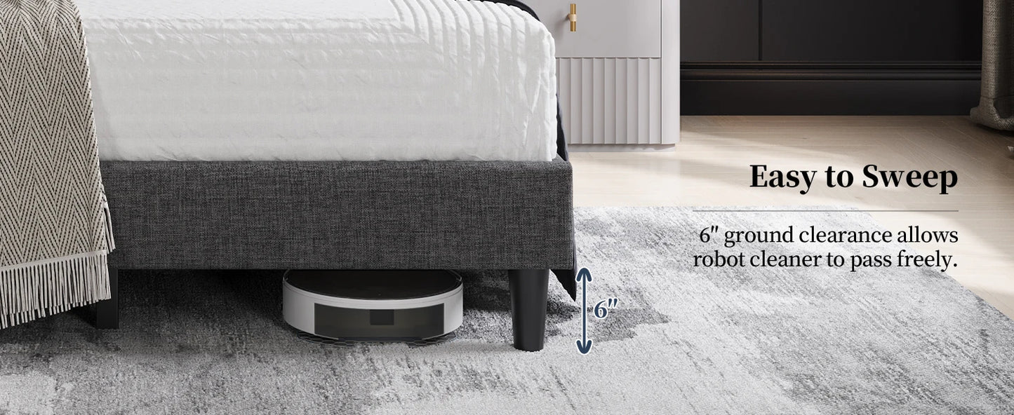 Soft Padded Bed Frame, Modern King Size Bed Platform, with Square Stitching and Button Tufted Headboard, Adjustable Height