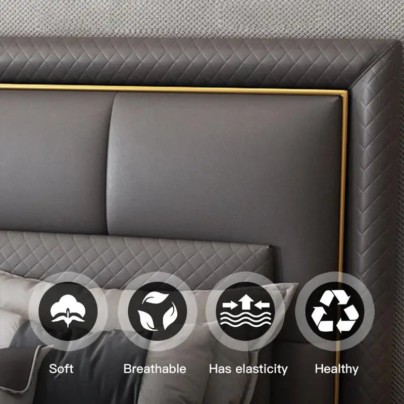 Light Luxury  Bed Frame Dark Gray Complete Furniture Bedrooms Set Beside Tables Cama King Size 2 People For Apartment Villa Home