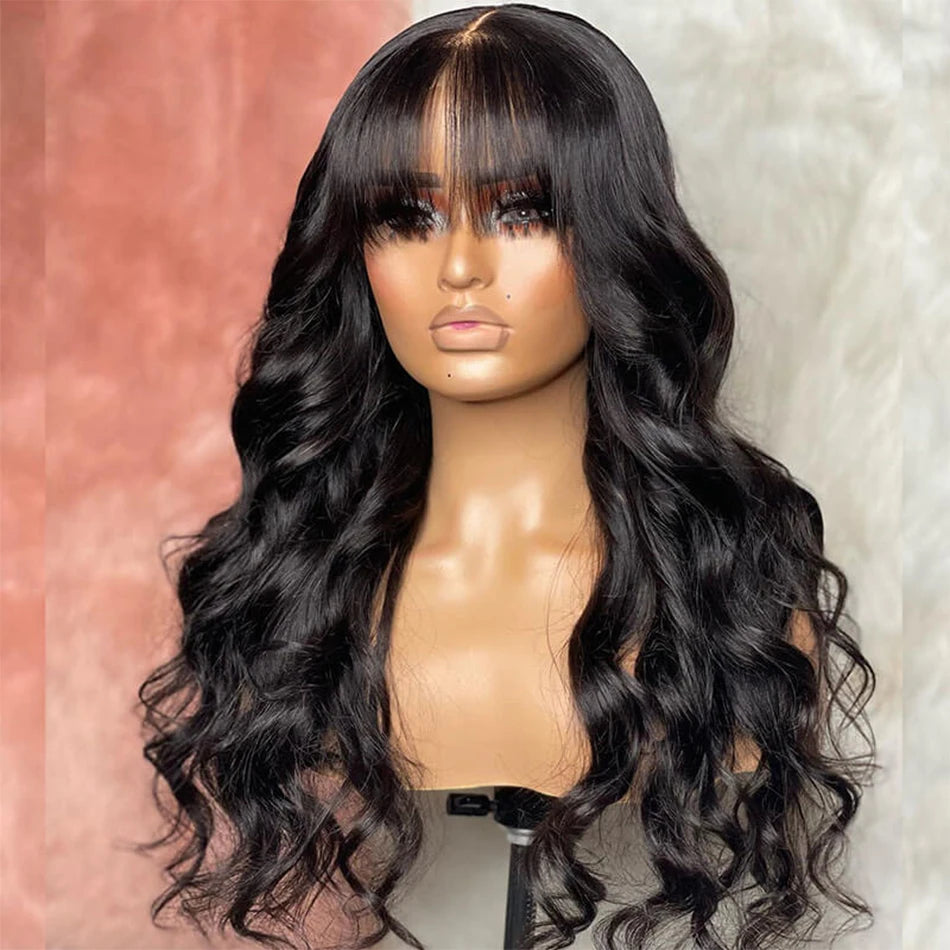 100% Human Hair Wigs With Bangs Body Wave Wig With Bangs Fringe Wigs Brazilian Natural Remy Human Hair