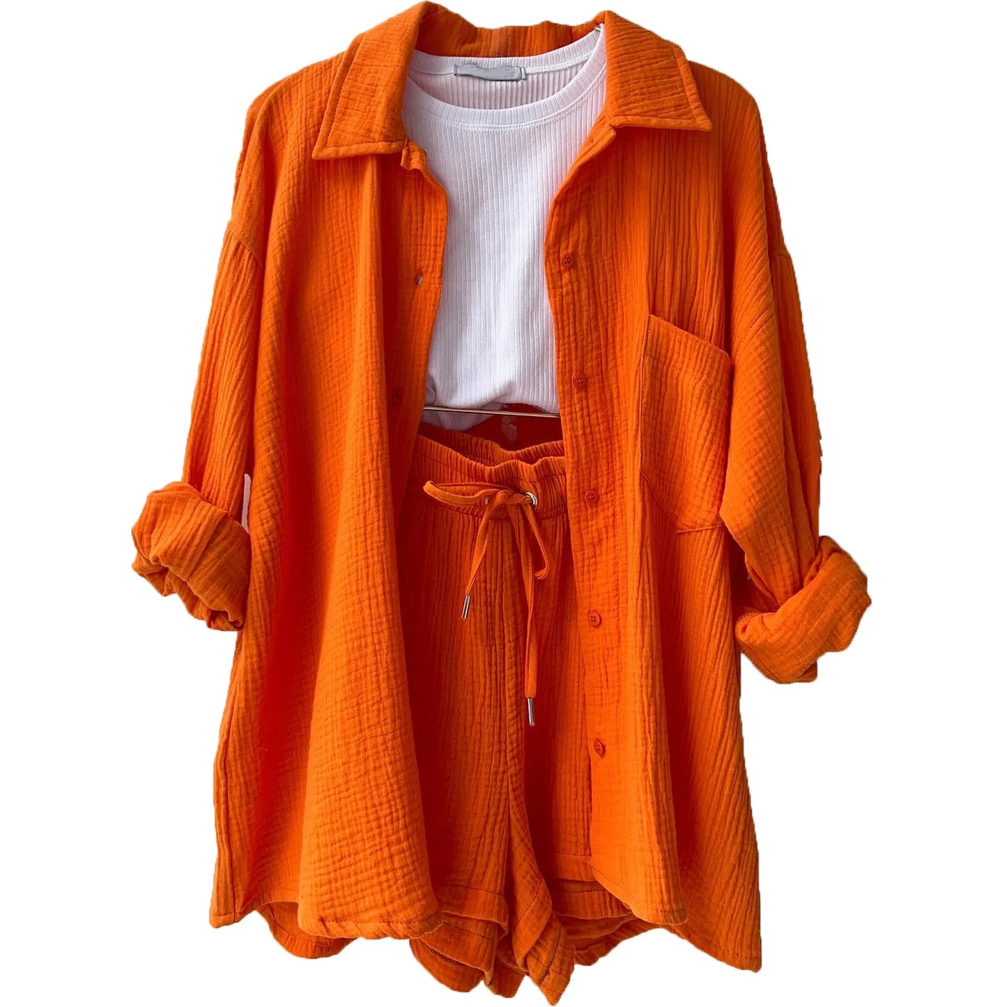 Casual Long Sleeve Button Loose Two Piece Set