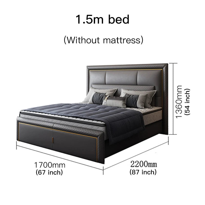 Light Luxury  Bed Frame Dark Gray Complete Furniture Bedrooms Set Beside Tables Cama King Size 2 People For Apartment Villa Home