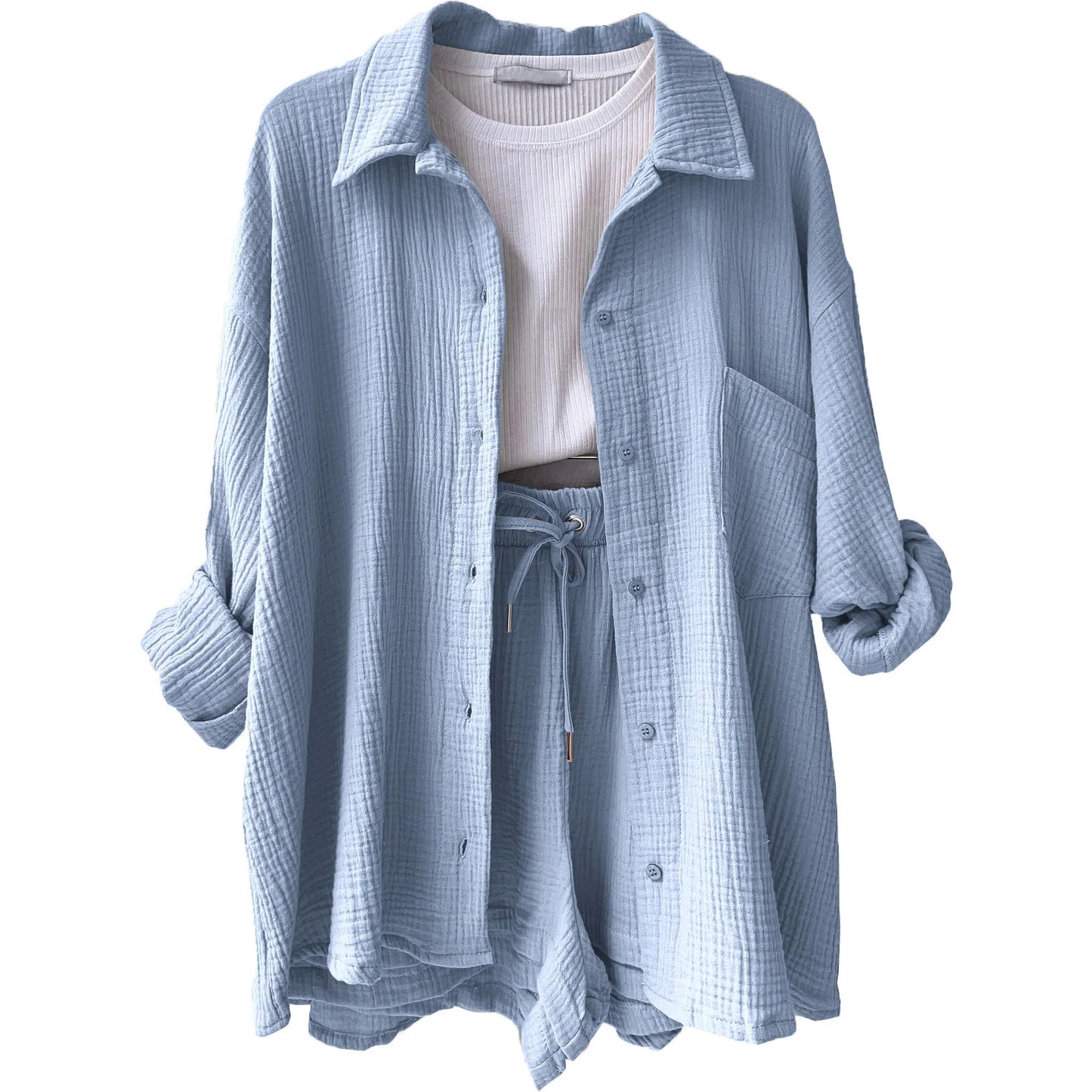 Casual Long Sleeve Button Loose Two Piece Set