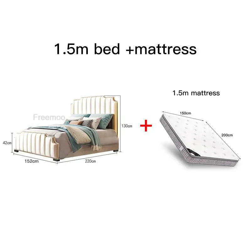Modern Simple King Size Double Beds Luxury Lit 2 Personnes Moderne Disign White Leather House Bed Frame Queen Bedroom Furniture