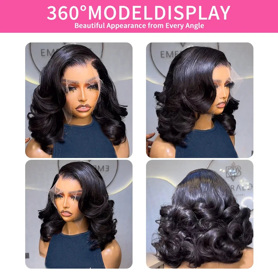 300 Density Body Wave Short Bob 13x4 13x6 HD Transparent Lace Front Human Hair Wigs 5x5 Pre Plucked Lace Frontal Wig For Black