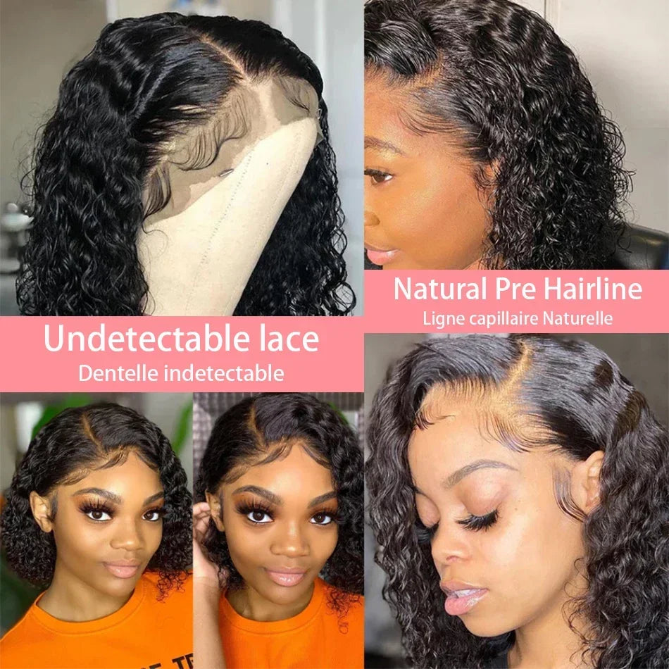 Curly Short Bob 13x4 HD Transparent Lace Front Wig 13x6 Deep Wave Bob Wigs 100% Human Hair