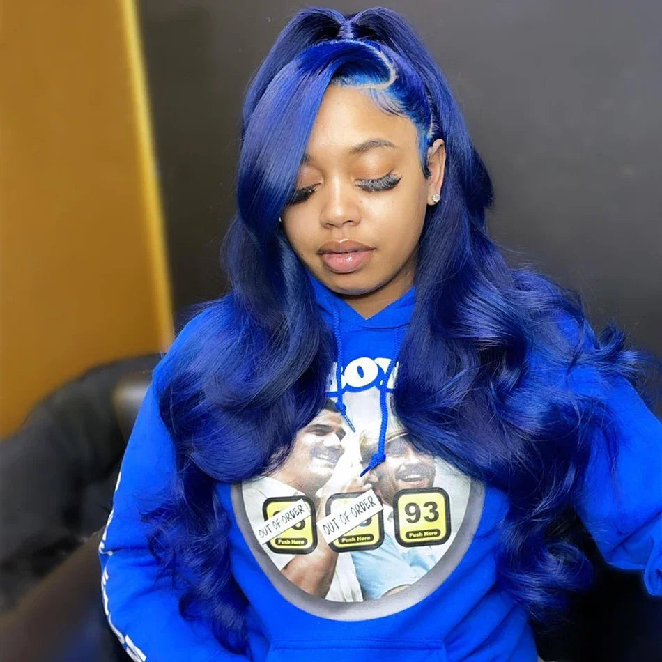 Brazilian Blue Colored Transparent Lace Front Wigs