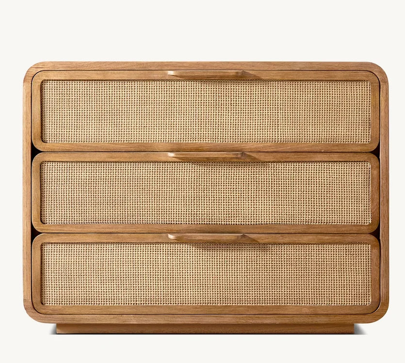 American Style Minimalist Wooden Rattan Weave king Size Bed Can Customize Bedroom Furniture