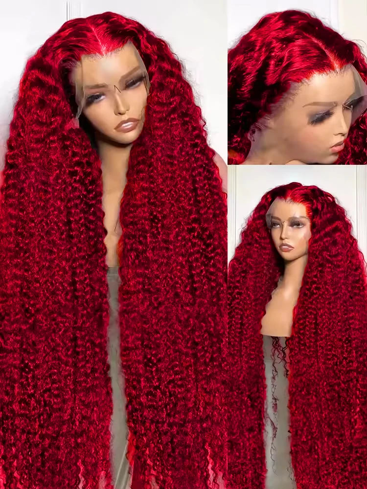 Red 13x6 Lace Frontal Wig Human Hair 13x4 Curly 30 36 Inch HD Transparent Lace Front Wigs Brazilian