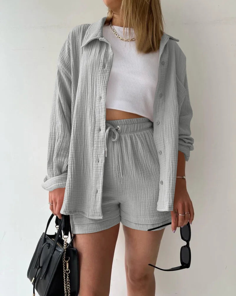 Casual Long Sleeve Button Loose Two Piece Set