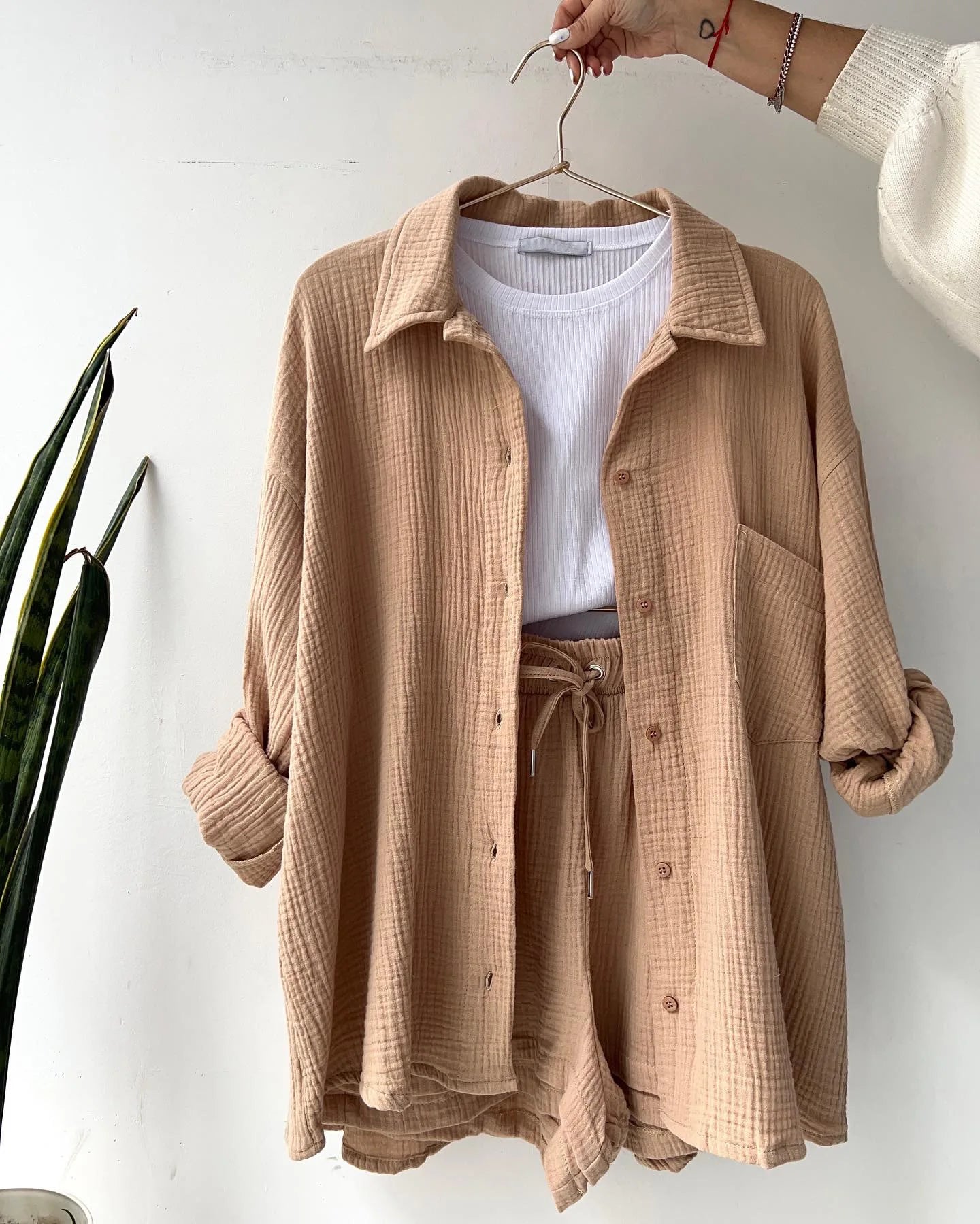 Casual Long Sleeve Button Loose Two Piece Set