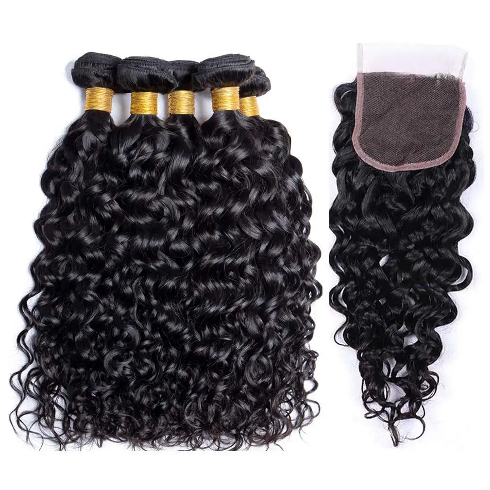 12A Water Wave Bundles With Frontal Wet and Wavy Virgin Curly Loose Deep Wave 100% Human Hair Bundles With Closure Peruvian Hair
