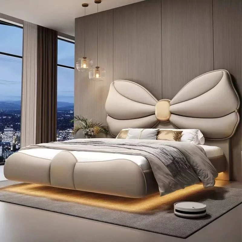 Luxury With Lights Floating Bed Modern Frame King Size Double Bed Headboards Twin Wood Lit 2 Personnes Furniture For Bedroom