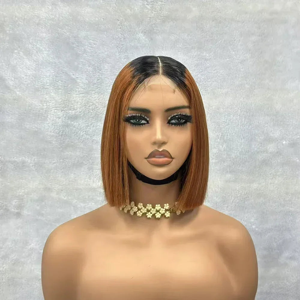 Wine Red Short Bob Human Hair Wig Virgin Brazilian Bone Straight Bob Hair Wig 2x6 Lace Closure Wigs
