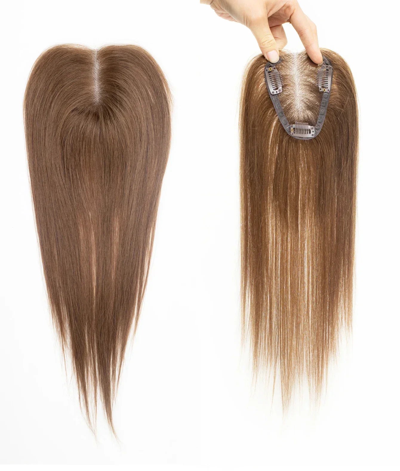 100% Human Hair Toppers Lace Base Clips In Hair with Bangs Straight 100% Remy Human Hair