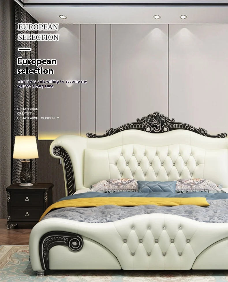 Storage Princess European Bed Double Hand Carved Bedroom Luxury Double Bed Modern Leather Cama Matrimonial Nordic Furniture