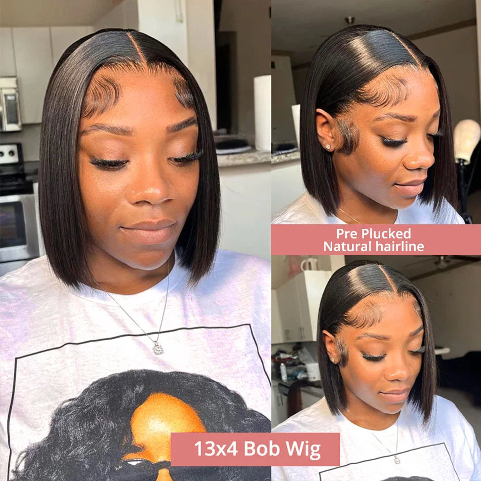 13x4 Glueless Lace Front Wig Human Hair Straight 13x6 HD Transparent Lace Frontal Wigs Short Bob Wig