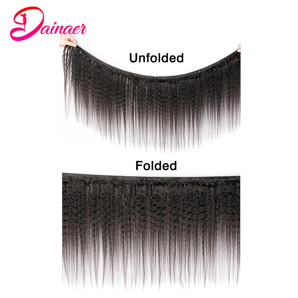 3 Pcs Kinky Straight Bundles Brazilian Unprocessed Virgin Human Hair Weave Bundles 4C  Yaki Human Hair Extensions Natural Black