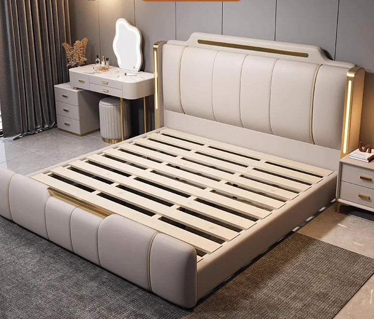 Wholesale Bedroom Set Luxury Wedding Sofa Bed King Size Design Upholstered Bed High-End Soft Back Storage Swivel LED Light