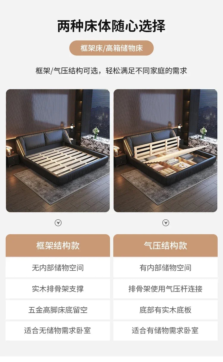 Student Leather Luxury Double Bed Modern Loft King Storage Bedroom Double Bed Queen Disabled Letto Matrimoniale Home Furniture