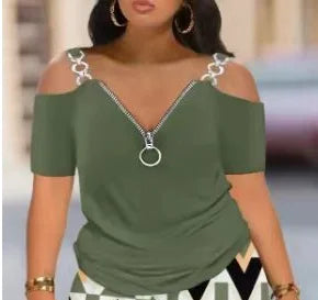 2 Piece Set Women Sexy Off Shoulder Strap short sleeves T-shirt