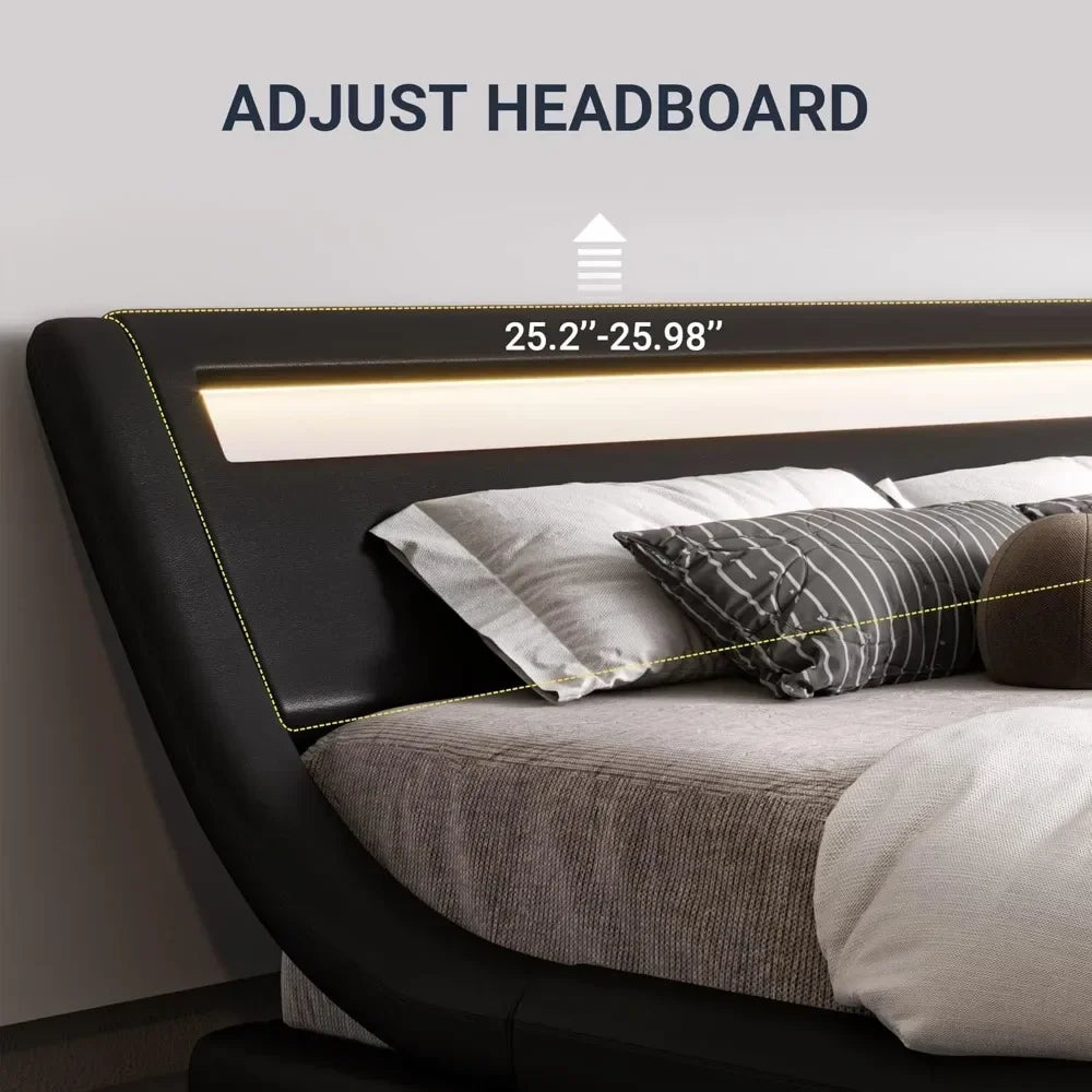 King Size LED Platform Bed Frame with Adjustable Headboard/No Box Spring Need/Easy Assembly/Faux Leather