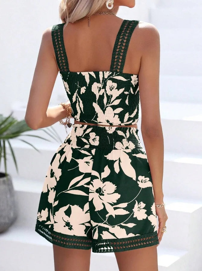 Casual Bohemian Vacation Style Women's Suit Summer New Fashion Strappy Backless Women's Short-sleeved Suit 2025