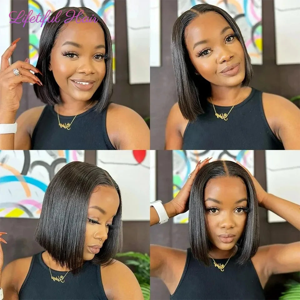 Glueless Bob Hair Wig Human Hair Ready To Wear Straight Transparent 4x4 Lace Closure