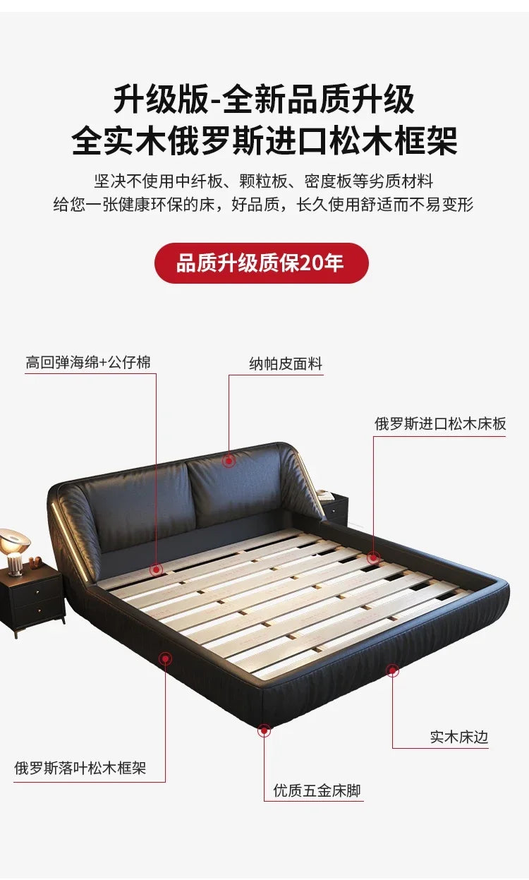 Student Leather Luxury Double Bed Modern Loft King Storage Bedroom Double Bed Queen Disabled Letto Matrimoniale Home Furniture